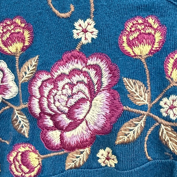 Savanna Jane Teal Long Sleeve with Pink Floral Embroidery NWT - Picture 6 of 6
